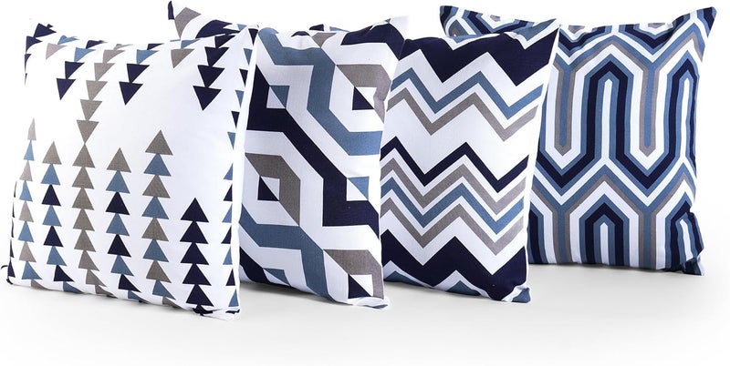 Eminence Home Retro Room Cushion Cover Set - 45 x 45 cm, Cotton, Blue, Pack of 4 - Image 1